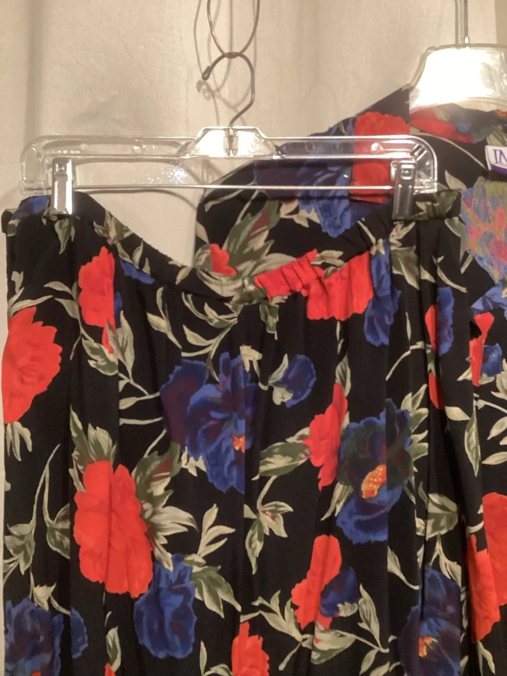Black Floral Button-Up Jacket, Top and Skirt Set - Red & Royal Blue Blooms - Picture 2 of 8